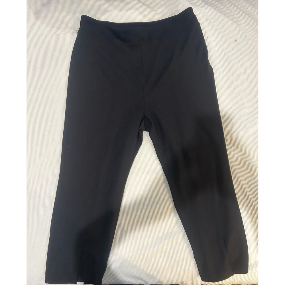 Soft Surroundings Black Pull On Cropped Pants Petite Large Side Slit 3EW32 Women